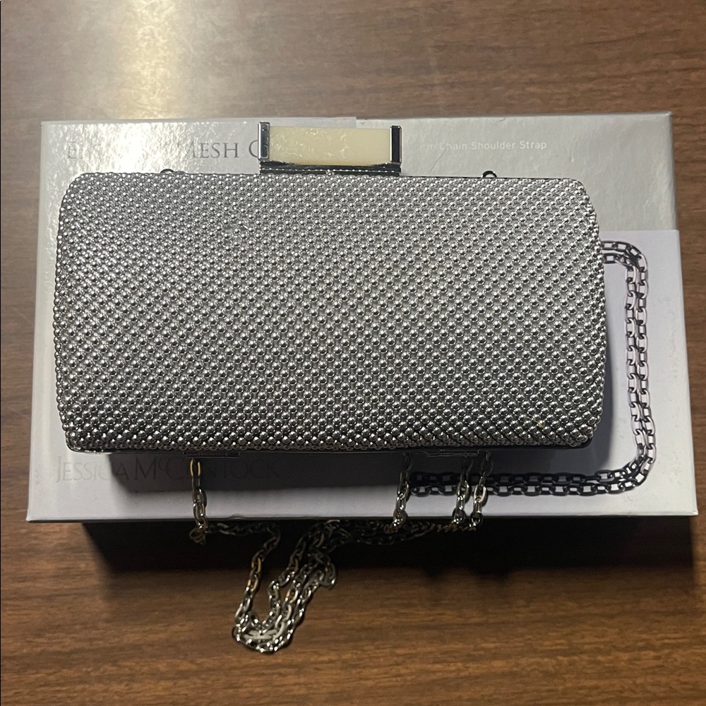 Silver Mesh Clutch with Chain Strap